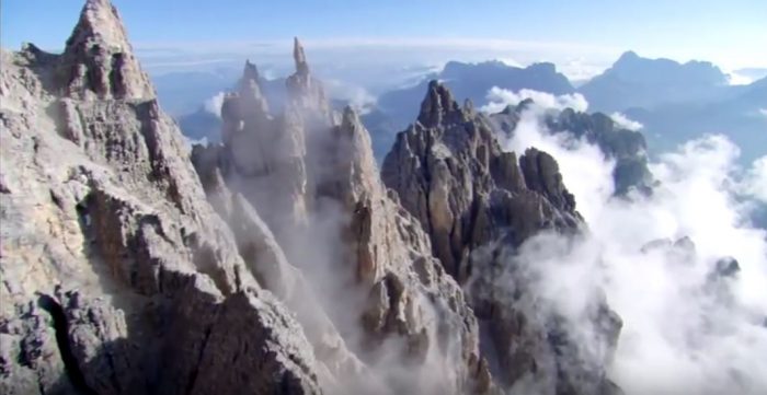 Mountain peaks in clouds